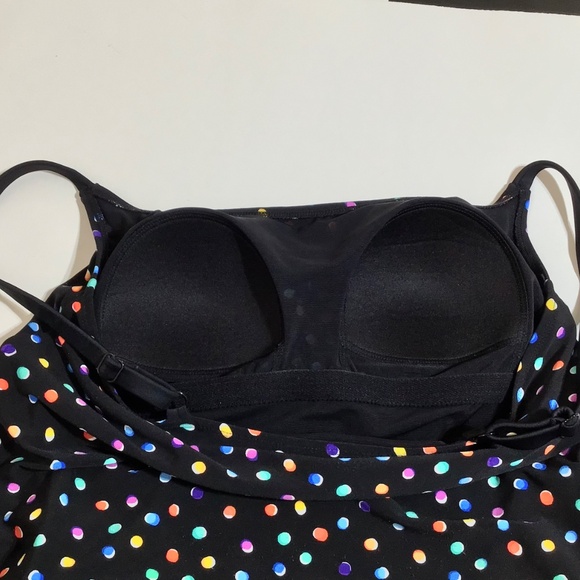 Great Lengths Swimdress Swimwear Womens 10 Black Polka Dot Tiered Bra Cups - Picture 7 of 11